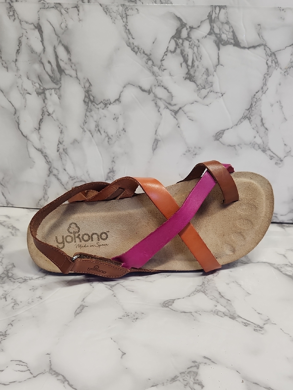 Yokono Women's Brown, Orange & Pink Leather Cross-Strap Sandal